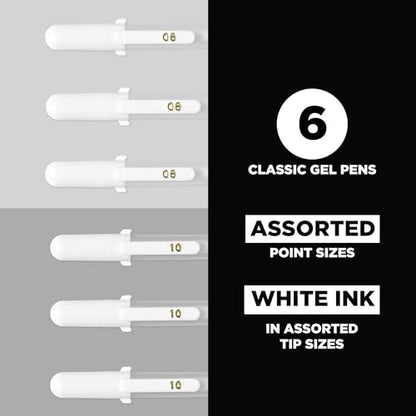 SAKURA Gelly Roll Gel Pens, White, Assorted 08/10 Tip, 6 Pack - size: 1 Count (Pack of 6), style: Medium & Bold Tip