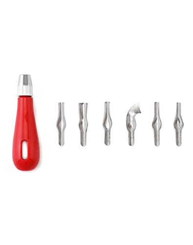 QWORK Linoleum Cutter Set, 6 Replaceable Blades Block Carving Tool for Lino Cut, Print Stamps, DIY Engraving, Building Blocks, Carving