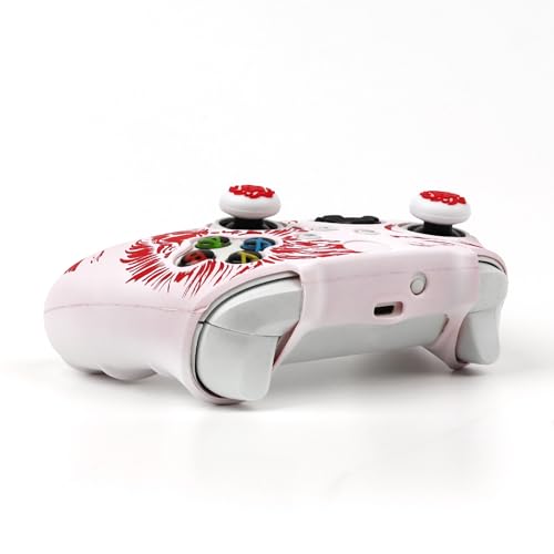 Lion Skin Compatible with Xbox Series X Wireless Controller, RALAN Protector Case， Customised Thumb Grips Cap - color: Lion White Red