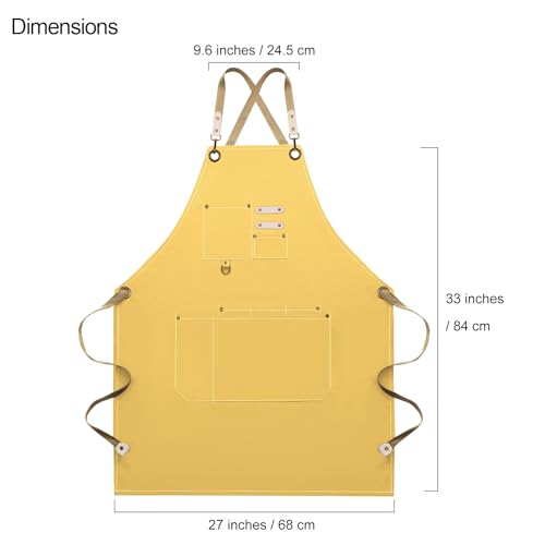 Dulabi Apron, Adjustable Chef Apron for Women and Men with Large Pockets, Cooking Kitchen Apron with Back Straps - color: Buff