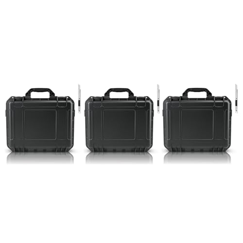 NineLeaf Waterproof Hard Case with DIY Customizable Foam Insert, Portable Protective Storage Case with Knife for Camera, Drones Carry Case, 14.3 × 11.4 × 4.5 in, Black,3PK