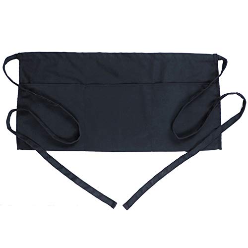 BOHARERS Waist Apron with 3 Pockets - Black Waitress Waiter Server Short Aprons - color: 1 Pack Black