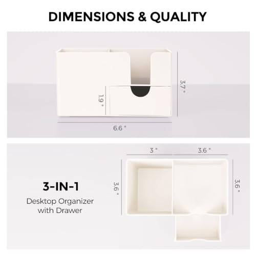 SKYDUE Small Desk Organizer with Sticky Notes Holder,Pen Holder for Desk - color: Beige