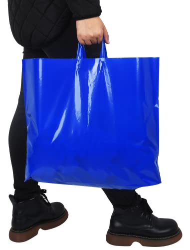 19x15 Large Plastic Shopping Bags with Handles for Small Business - color: Blue