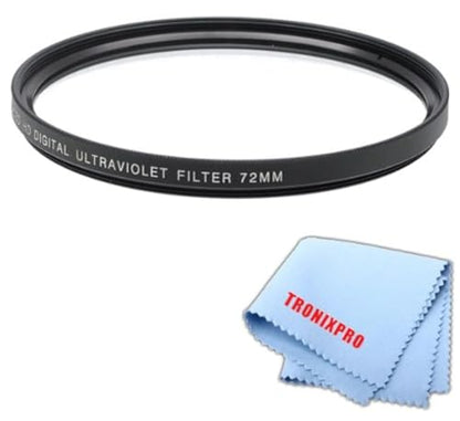 Tronixpro 72mm Pro Series High Resolution Digital Ultraviolet UV Protection Filter + Tronixpro Microfiber Cloth - size: 72mm UV Filter