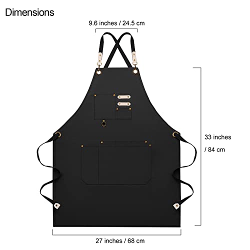 Dulabi Apron, Adjustable Chef Apron for Women and Men with Large Pockets, Cooking Kitchen Apron with Back Straps - color: Black