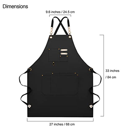 Dulabi Apron, Adjustable Chef Apron for Women and Men with Large Pockets, Cooking Kitchen Apron with Back Straps - color: Black