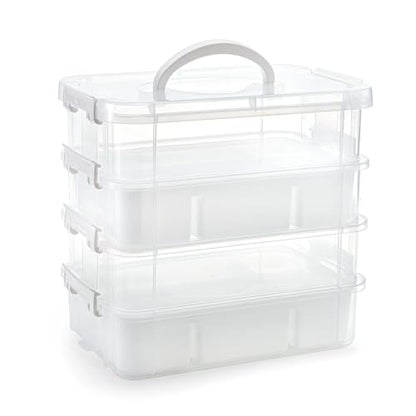 Foraineam 4-Tier Clear Storage Bins With 2 Divided Trays, Stackable Carry Storage Box Container, Plastic Lidded Organizer Case With Handle for Beads, Tools, Arts & Crafts, Sewing, Office Supplies