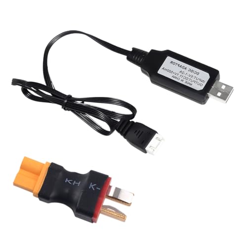 RC Battery Accessory Kit,No Wires Deans T Male (red) Connector Switch to XT30 Female (Yellow) Adapter, for Remote Control Toy Boat FPV Drone Car etc - 1 Pcs with 11.1V USB Charger Cable