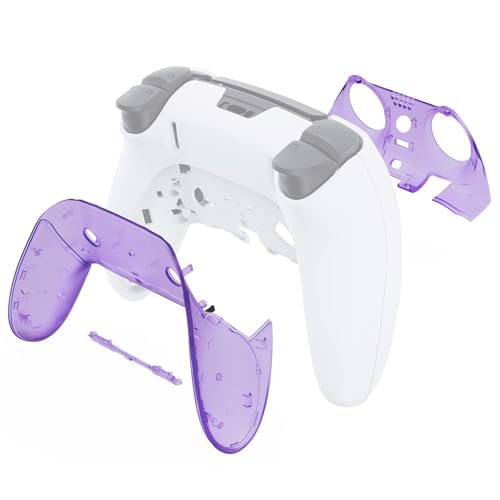 eXtremeRate Top Bottom Decorative Trim Shell Compatible with ps5 Edge Controller DIY Replacement Front Back Clip Shell, Custom Clear Atomic Purple Plates Cover Compatible with ps5 Edge Controller - color: Clear Atomic Purple