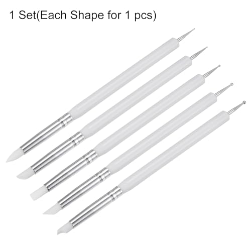 HARFINGTON 5 Pcs Silicone Clay Sculpting Tool Double-Ended Rubber Tip White - color: White