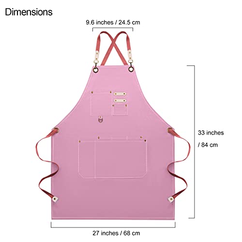Dulabi Apron, Adjustable Chef Apron for Women and Men with Large Pockets, Cooking Kitchen Apron with Back Straps - color: Pink