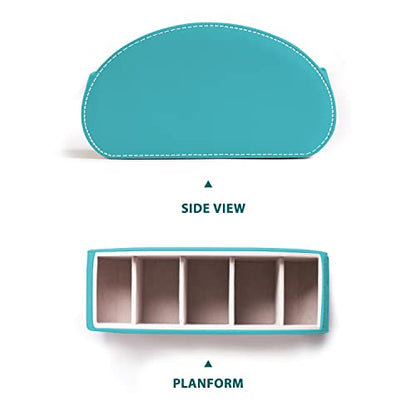 Remote Control Holders Organizer Box with 5 Compartment PU Leather Caddy - color: Lake Blue, size: S