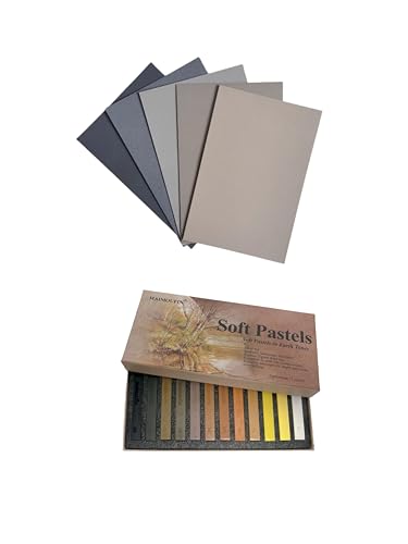 MAIMOUFIN Sanded Pastel Paper Trial Pack of 5 Sheets&12-Pack Earth Tone Square Soft Pastels