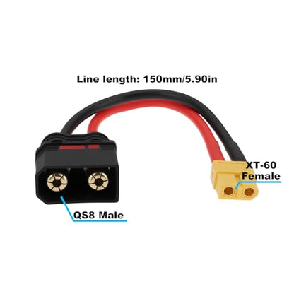 SING F LTD XT-60 Female to QS8 Male Connector Adapter 12AWG for RC Vehicles, FPV Drones High-Performance Lipo Battery Setups, 15cm - size: XT-60
