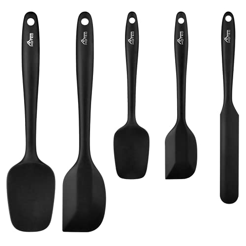 HOTEC Silicone Rubber Spatula Set, BPA-Free, Black, Set of 5 - color: Black