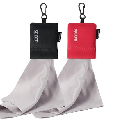 Seiber Microfiber Eyeglass Cleaning Cloth with Neoprene Pouch,2PCS, BKRED - color: Bk Red-(2pack)