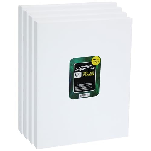 Creative Inspirations Stretched Canvas 4 Pack - 1-1/2" Deep, 18x24, 11oz Sealed & Double-Primed Cotton Canvases, Pine Stretcher Frame, Archival All-Media Primer - Alkyd, Acrylic & Oil Painting - size: 18x24"