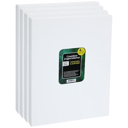 Creative Inspirations Stretched Canvas 4 Pack - 1-1/2" Deep, 18x24, 11oz Sealed & Double-Primed Cotton Canvases, Pine Stretcher Frame, Archival All-Media Primer - Alkyd, Acrylic & Oil Painting - size: 18x24"