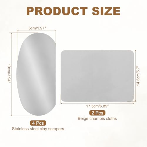 YOKIVE 4Pcs Steel Pottery Tools, 3.94" x 1.97" with 2 Gray Chamois Cloth - color: Gray Chamois Cloth, size: 3.94" x 1.97"