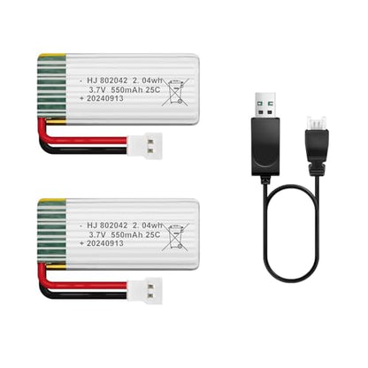 2Pcs 3.7V 550mAh Lipo Battery for RC Toy & Model (MX2.0) - size: 550mAh-MX2.0