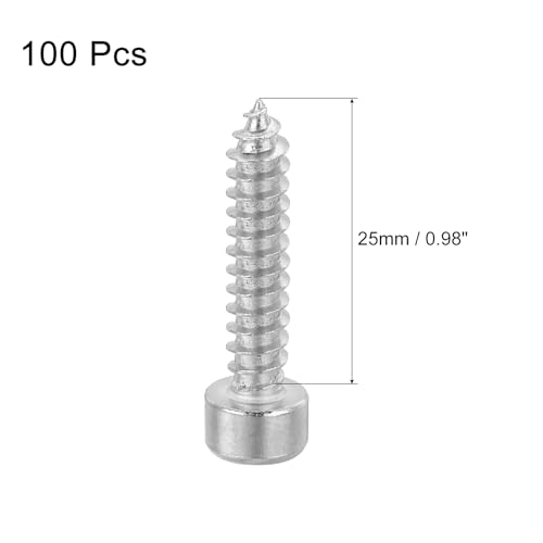 uxcell M5 Hex Socket Head Cap Self-Tapping Screw, 100Pcs M5x25mm 304 Stainless Steel, Hexagon Socket Head Tapping Screws, Hex Drive, Self Tapping Point - Silver - size: M5x25mm