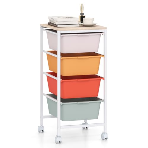 RELAX4LIFE 4-Drawer Rolling Storage Cart w/Lockable Wheels(Macaron) - color: Macaron, size: 28”H