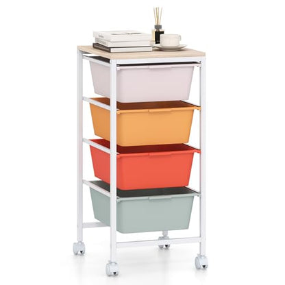 RELAX4LIFE 4-Drawer Rolling Storage Cart w/Lockable Wheels(Macaron) - color: Macaron, size: 28”H