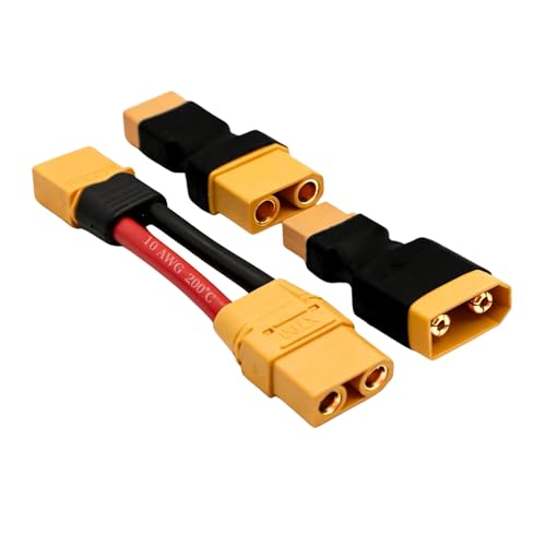 10AWG High Current Connector Adapter Combo (5cm Wired + Wireless Pair) – XT90 to XT60 No Heat Upgrade for FPV Drone RC LiPo Battery (Male/Female Variations) (XT90 Female to XT60 Male + Wireless Pair)