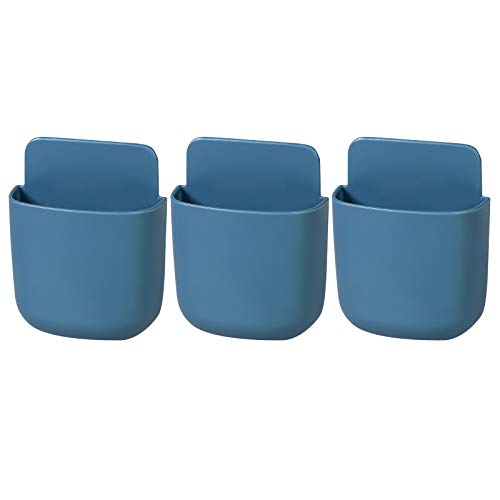 3 Pcs Remote Control Holder, Wall Mount Pen Holder Hole-Free Self Adhesive Phone Charging Organizer Pencil Storage Containers for Home Office School Supply Orgaizer (Blue - color: Blue-3Pcs
