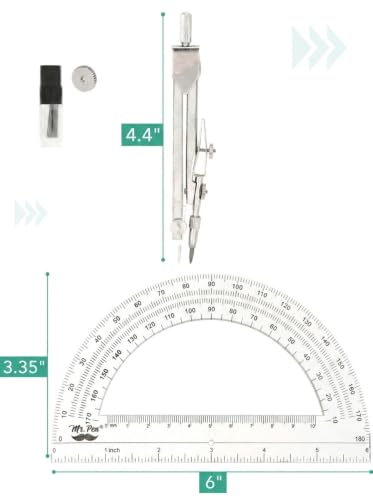 Mr. Pen- Compass and Protractor Set, Metal Math Compass with Refills, 6 Inch Protractor, Plastic Drawing Tool, Student Geometry Math Set for Students, School, Art, Drafting