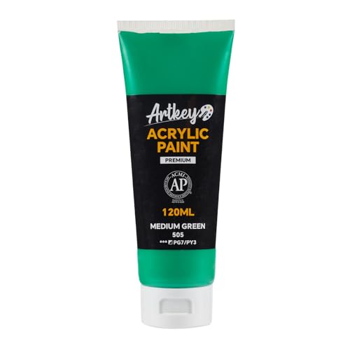 Artkey Acrylic Paint - Medium Green (120 ml/4.06 oz) Tubes, Rich & Vibrant Pigments, Professional Artists Acrylic Paints - Art Supplies for Canvas Wood Rock Clay Fabric Ceramics Art Crafts Painting - color: Medium Green, size: 4.06 Fl Oz (Pack of 1)