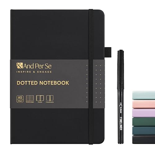 &And Per Se Dotted Notebook with Pen, A5 Hardcover Dotted Journal, 160 Pages 100GSM Thick Paper Dot Grid Journal with Fineliner Pen (Black) - color: Black, size: 160-Dotted