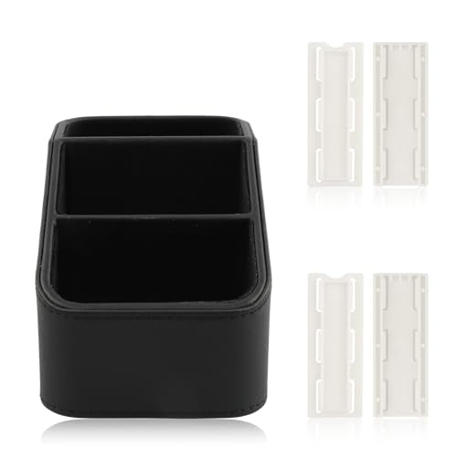 PU Leather TV Remote Control Holder, 3 Compartment Desk Storage Caddy