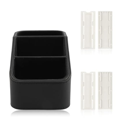PU Leather TV Remote Control Holder, 3 Compartment Desk Storage Caddy