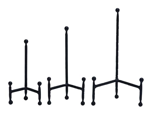 Deco 79 Metal Display Easel Tabletop Easel with Ball Details, Set of 3 Display Stand 12", 10", 8"H, Black