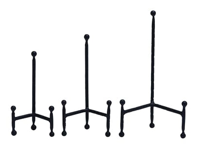Deco 79 Metal Display Easel Tabletop Easel with Ball Details, Set of 3 Display Stand 12", 10", 8"H, Black