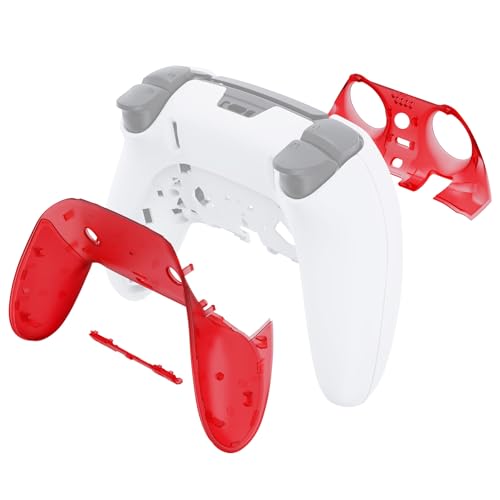 eXtremeRate Top Bottom Decorative Trim Shell Compatible with p s 5 Edge Controller DIY Replacement Front Back Clip Shell, Custom Clear Red Plates Cover Compatible with p s 5 Edge Controller - color: Clear Red
