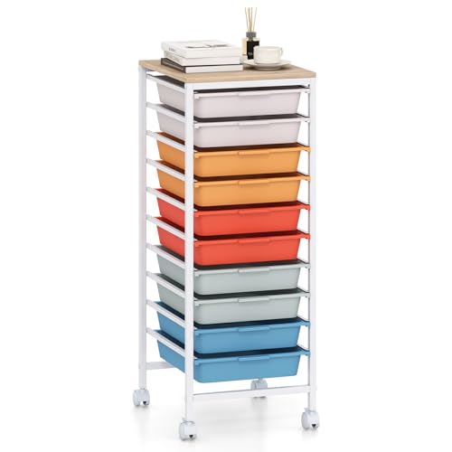 RELAX4LIFE 10-Drawer Rolling Storage Cart w/Lockable Wheels(Macaron) - color: Macaron, size: 33.5”H
