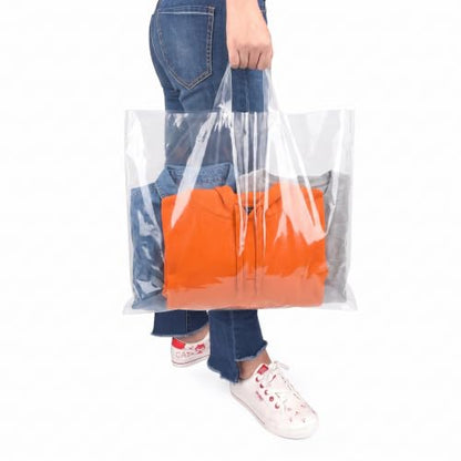 19x15 Large Plastic Shopping Bags for Small Business with Handles - color: Clear