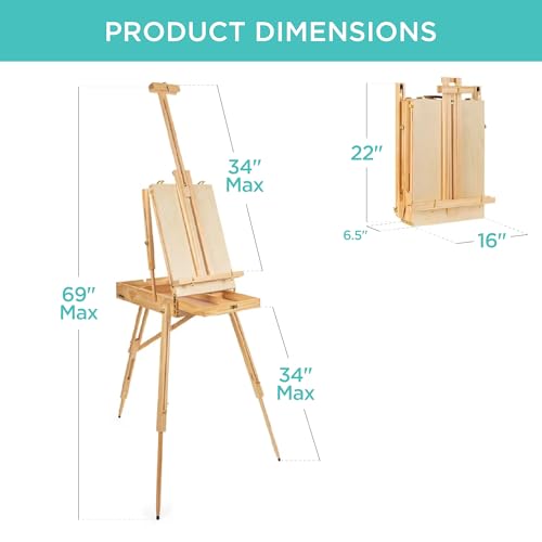 Best Choice Products Art Easel for Painting, Portable Wooden Adjustable Artist Tripod with Sketch Box, 32-Piece Art Set with Acrylic Paints, Brushes, Canvases & Palette - Natural - style: Natural
