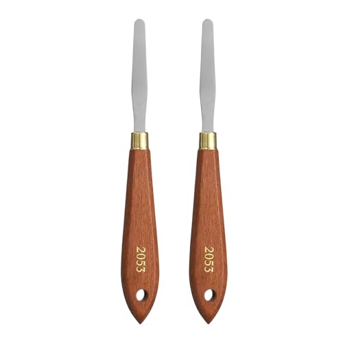 HARFINGTON 2pcs Palette Knife Painting Tool 2.56" x 0.39" Stainless Steel Teardrop Blade 7.09" Length Spatula Painting Pallet Knives with Hole Beech Wood Handle for Acrylic Canvas, Red/Silver - size: 7.09" x 0.39" x 2.56"