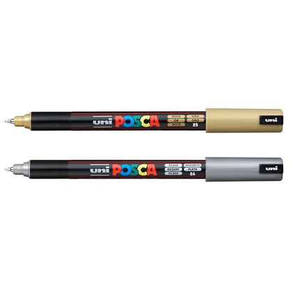 Authentic Posca Marker Set, 2 Silver & Gold Professional Grade Posca Paint Markers with 1MR Extra Fine Tip - size: 1 Count (Pack of 2)