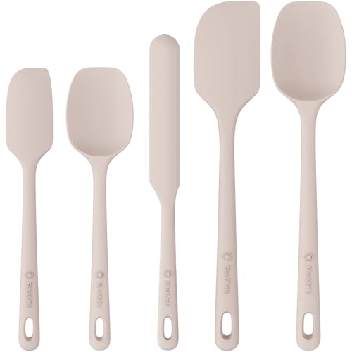 ChefAide 5 Pieces Silicone Spatulas Set, Heat Resistant Rubber Spatula - color: Beige, size: 5 pieces