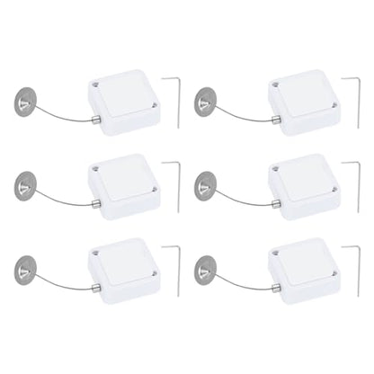 PATIKIL Retractable Remote Control Cable Tether (4.9ft / 1.5M, White)(6 Set) Square Remote Control Security Lanyard Lock Adjustable Locking Leash with Round Iron Cap, Suit for - TV/Tablets - color: White, size: 4.9ft