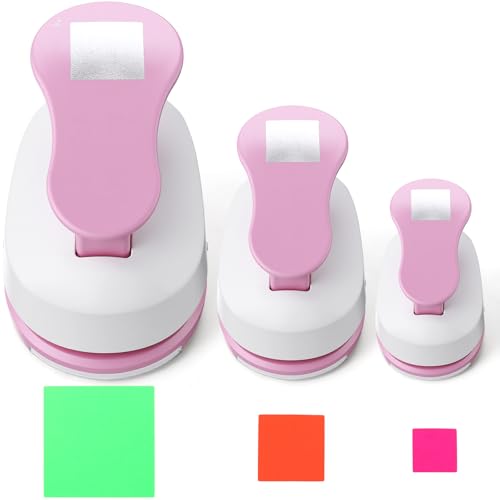 CHENGU 3 Pack Square Hole Punch 2"/1"/0.6", Pink - color: Pink, style: Square