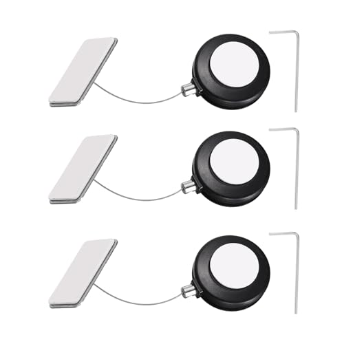 PATIKIL Retractable Remote Control Cable Tether (3ft / 0.9M, Black)(3 Set) Round Remote Control Security Lanyard Lock Adjustable Locking Leash with Iron Cap, Suit for - TVs/Tablets - color: Black