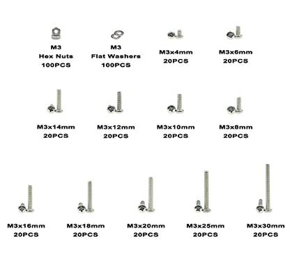 420PCS M3 Phillips Pan Head Machine Screws Nuts Flat Washers Kit,304 Stainless Steel,Screws Length:4mm to 30mm - size: M3