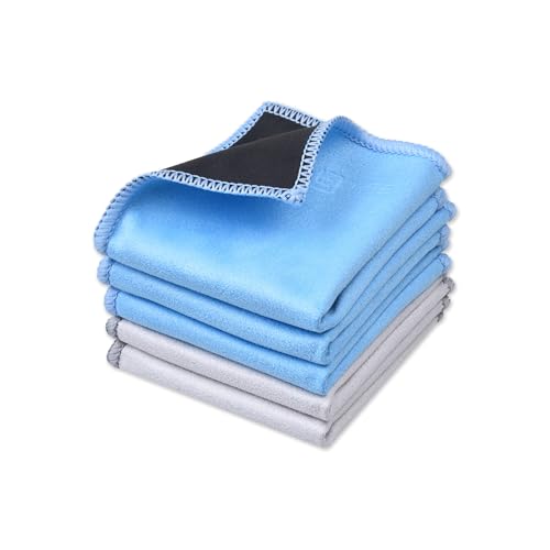 Eco-Fused Microfiber Cleaning Cloths - 5 Pack - Double-Sided Cleaning Cloths - Microfiber and Suede Cloth for Smartphones, LCD TV, Tablets, Laptop Screens, Camera Lenses (Blue & Grey - 5 Pack) - color: Blue & Grey
