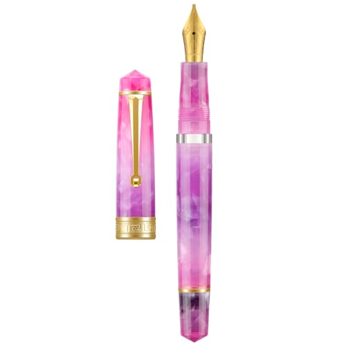 Asvine P20 Piston Fountain Pen, Stub Nib 1.1mm Calligraphy Art Drawing Gradual Purple Acrylic with Case Set - color: Gradual Purple, style: Stub Point
